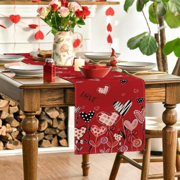 Valentines Day Table Runner Heart Cloth Farmhouse Cottage Bridal Wedding Decor - Picture 3 of 5